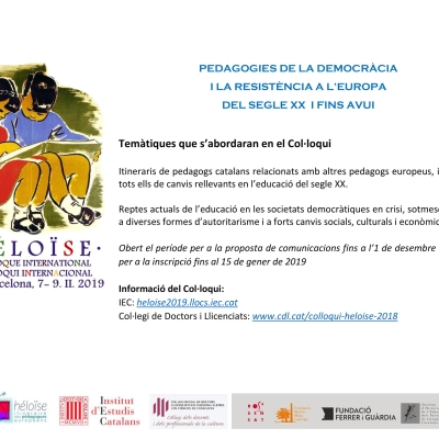 Col·loqui internacional Héloïse. Pedagogies de la democràcia i de la resistència a Europa: des del segle XX fins a l’actualitat